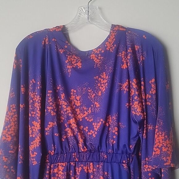 T Bags XS Blue Floral Kimono Mini Stretchy Dress Coquette Waist Tie Sexy Boho - Picture 10 of 13